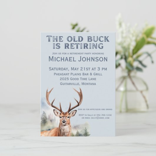 Der alte Buck erstickt Rustikales Jagdruhestand Einladung (Stehend Vorderseite)