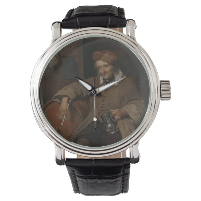 Der alte Drinker (von Gabriel Metsu) Armbanduhr (Vorderseite)