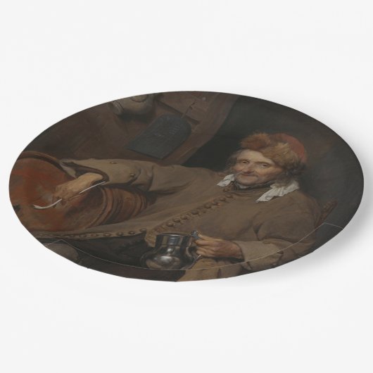 Der alte Drinker (von Gabriel Metsu) Pappteller (Schrägansicht)