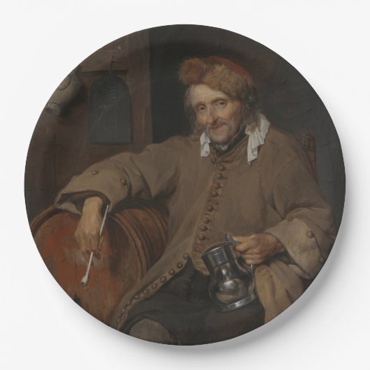 Der alte Drinker (von Gabriel Metsu) Pappteller (Vorderseite)