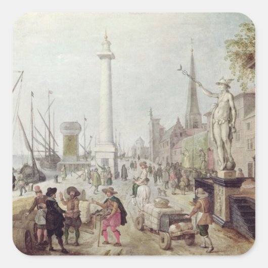 Der alte Hafen von Antwerpen Quadratischer Aufkleber (Vorderseite)