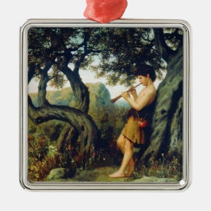 Der alte Hirtenjunge spielt Flute Ornament Aus Metall