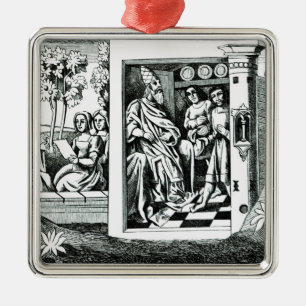 Der alte Mann des Berges, der Aufträge zu seinem f Silbernes Ornament