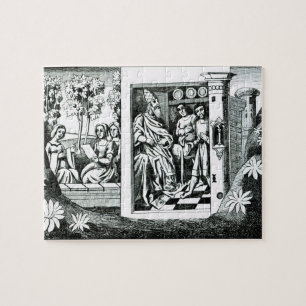 Der alte Mann des Berges, der Aufträge zu seinem Puzzle