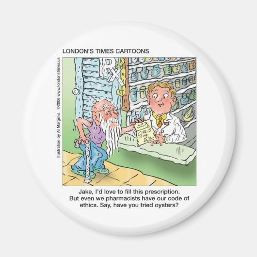 Der alte Mann und die Apotheke Funny Offbeat Carto Magnet (Vorne)