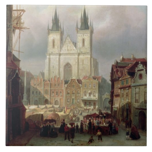 Der alte Marktplatz in Prag, 1881 (Öl auf canva Fliese (Vorderseite)