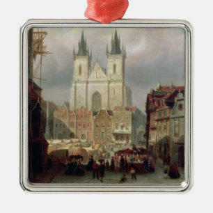 Der alte Marktplatz in Prag, 1881 (Öl auf canva Silbernes Ornament