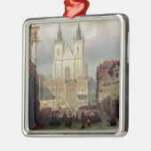Der alte Marktplatz in Prag, 1881 (Öl auf canva Silbernes Ornament (Links)