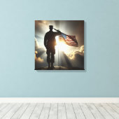 Der amerikanische Soldat Saluting der Fahne der Ve Leinwanddruck (Insitu (Holzboden))