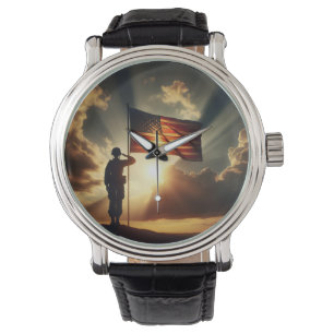 Der amerikanische Soldat würdigt die Flagge Armbanduhr