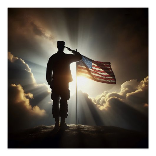 Der amerikanische Soldat würdigt die Flagge Poster (Vorderseite)