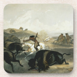 Der amerikanische Ureinwohner, der den Bison jagt, Untersetzer
