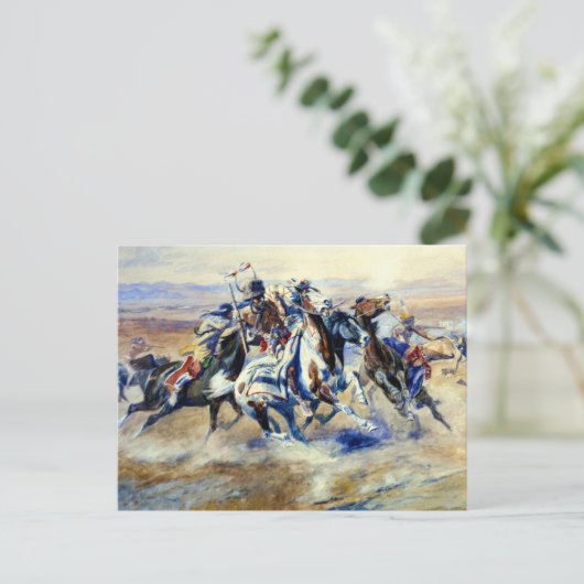 "Der Angriff von Charles M Russell Postkarte (Stehend Vorderseite)
