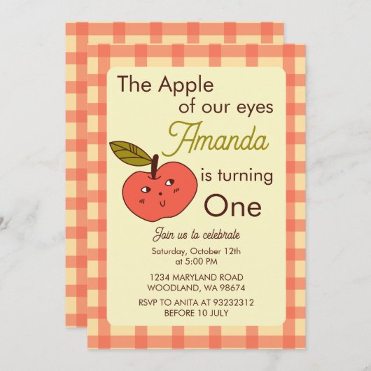 Der Apfel unserer Augen niedlicher Apfel Einladung (Vorne/Hinten)