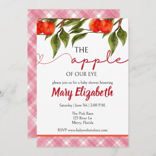 Der Apfel unserer Augenbabydusche Einladung (Vorne/Hinten)