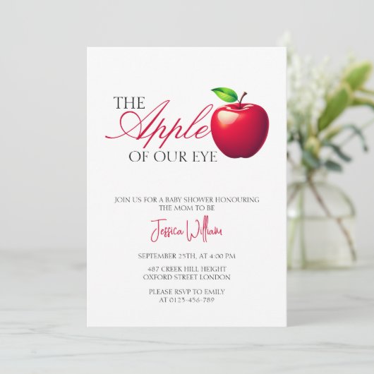 Der Apfel unserer Babydusche im Augenfall Einladung (Stehend Vorderseite)