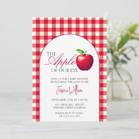 Der Apfel unserer Babydusche im Augenfall Einladung (Stehend Vorderseite)