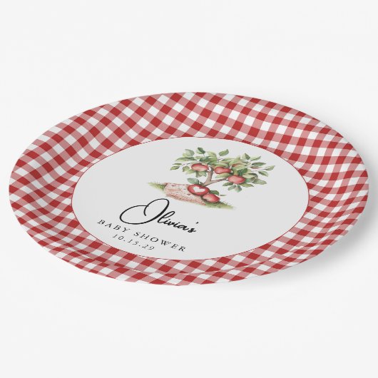 Der Apfel unserer Babyduschplatte Pappteller (Schrägansicht)