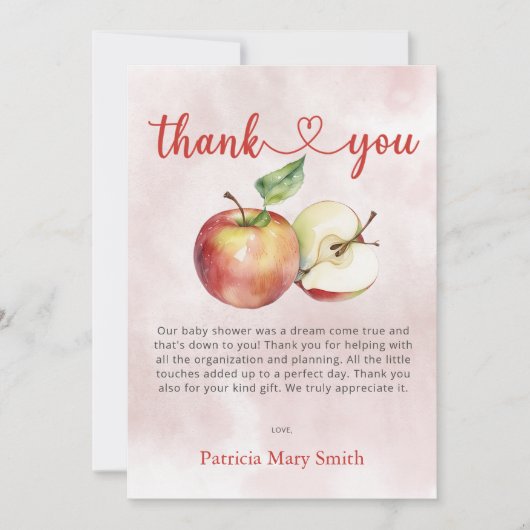 Der Apfel unserer Eye Fall Baby Dusche Dankeskarte (Vorderseite)