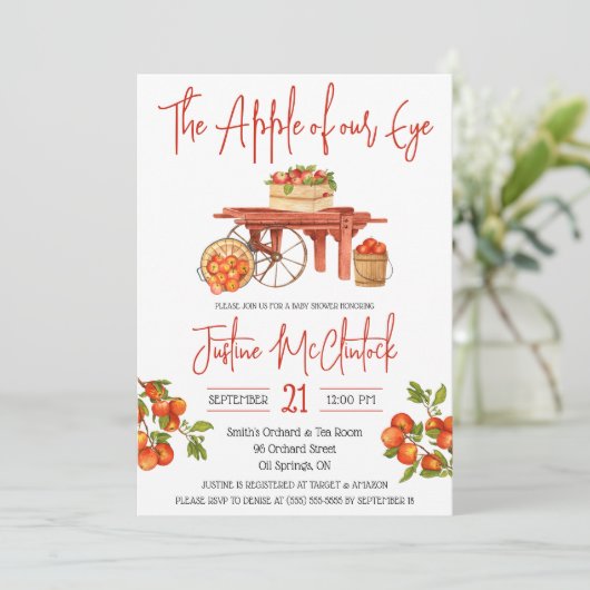 Der Apfel unseres Auges! Apple Baby Dusche Einladung (Stehend Vorderseite)