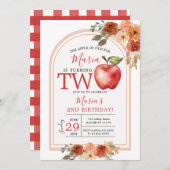 Der Apfel unseres Auges dreht zwei Herbst Geburtst Einladung (Vorne/Hinten)