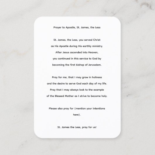 Der Apostel St. James, die Weniggebet-Karte Visitenkarte (Rückseite)