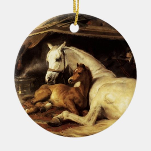 DER ARABISCHE ZELT MIT PFERDEN UND ANDEREN TIEREN KERAMIKORNAMENT (Vorne)