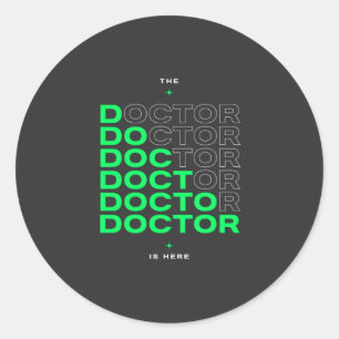 Der Arzt ist hier Neon-Text-Design Runder Aufkleber