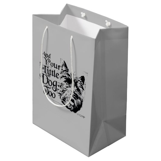 Der Assistent von OZ™ | Und auch dein kleiner Hund Mittlere Geschenktüte (Rückseite Schrägansicht)