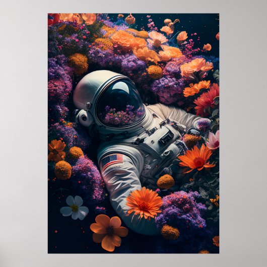 Der Astronaut liegt in bunten Blume Poster (Vorne)