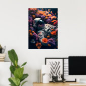 Der Astronaut liegt in bunten Blume Poster (Heimbüro)