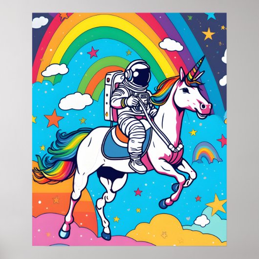 Der Astronaut reitet ein Einhorn auf der Weltraumw Poster (Vorne)