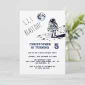 Der Astronautenraum bricht jedes Alter der Geburts Einladung (Stehend Vorderseite)