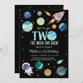 Der Astronautenraum zwei zum Geburtstag des Mondes Einladung (Vorne/Hinten)