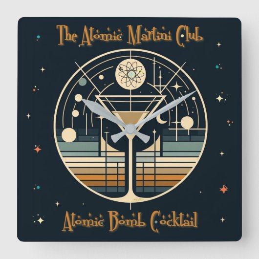 Der Atomic Martini Club Atomic Bomb Cocktail Quadratische Wanduhr (Vorderseite)