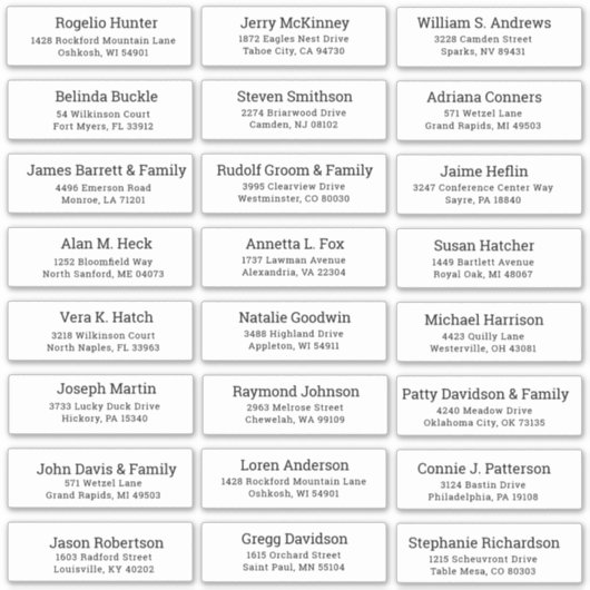 Der Aufkleber für die Eheratationsadressen kann in (Vorderseite)