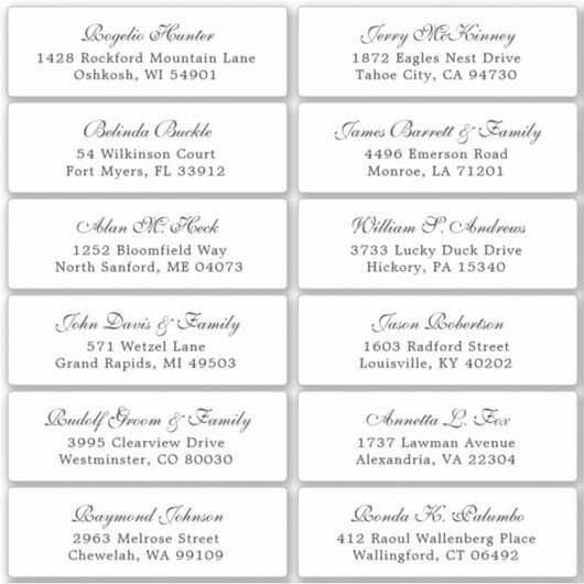 Der Aufkleber für die Eheratationsadressen kann in (Vorderseite)