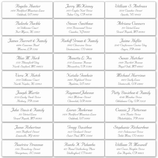 Der Aufkleber für die Eheratationsadressen kann in (Vorderseite)