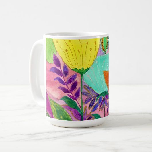 Der Ausbruch der Blumenfreude Kaffeetasse (Vorderseite Links)