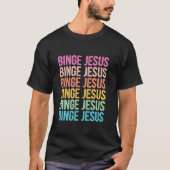 Der ausgewählte Merch Binge Jesus Retro-Regenbogen T-Shirt (Vorderseite)