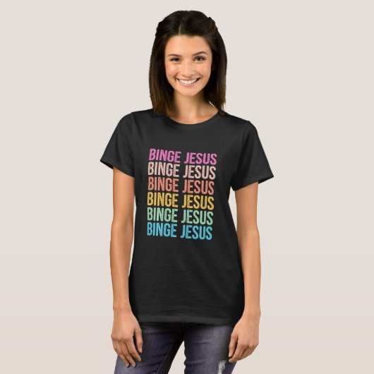 Der ausgewählte Merch Binge Jesus Retro-Regenbogen T-Shirt (Vorne ganz)