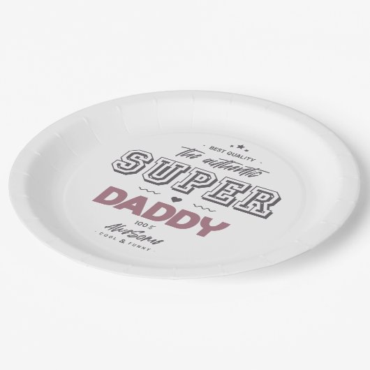 Der authentische Superdaddy Pappteller (Schrägansicht)