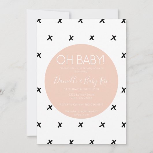 Der Babydusche x modernes Schwarz-weißes rosa Einladung (Vorderseite)