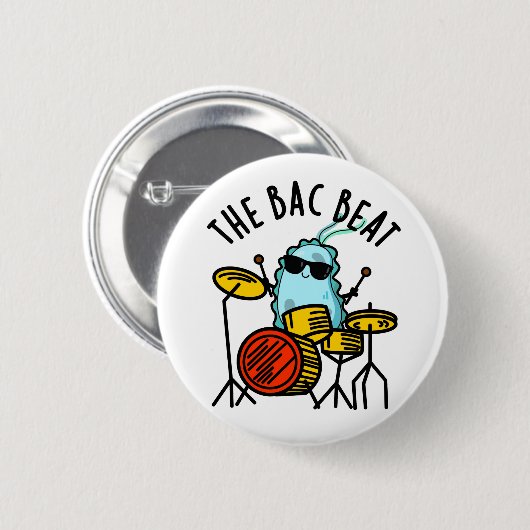 Der Bac Beat Funny Drummer Bacteria Pub Button (Vorne & Hinten)
