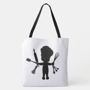 Der Bäcker schüttelt seine Utensils / Werkzeuge bl Tasche