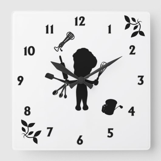 Der Bäcker schüttelt seine Utensils / Werkzeuge Quadratische Wanduhr (Vorderseite)
