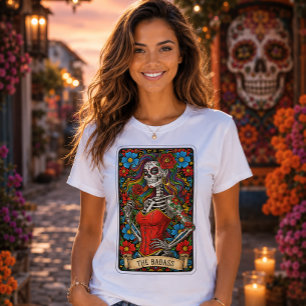 Der Badass Zucker-Schädel-Blumen-Tarot T-Shirt
