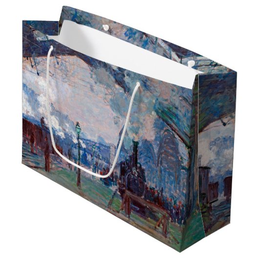 Der Bahnhof Saint-Lazare, Monet Large Gift Bag Große Geschenktüte (Vorderseite Schrägansicht)