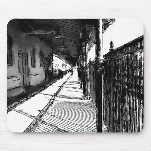 Der Bahnhof - Schwarz-Weiß-Entwurf Mousepad (Vorne)