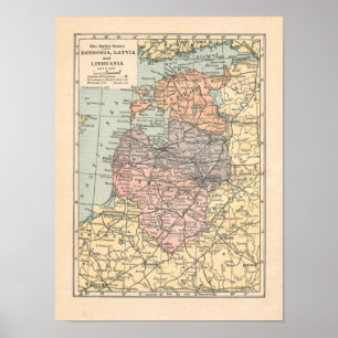 Der baltische Staats-Vintage 1923 Karten-Druck Poster